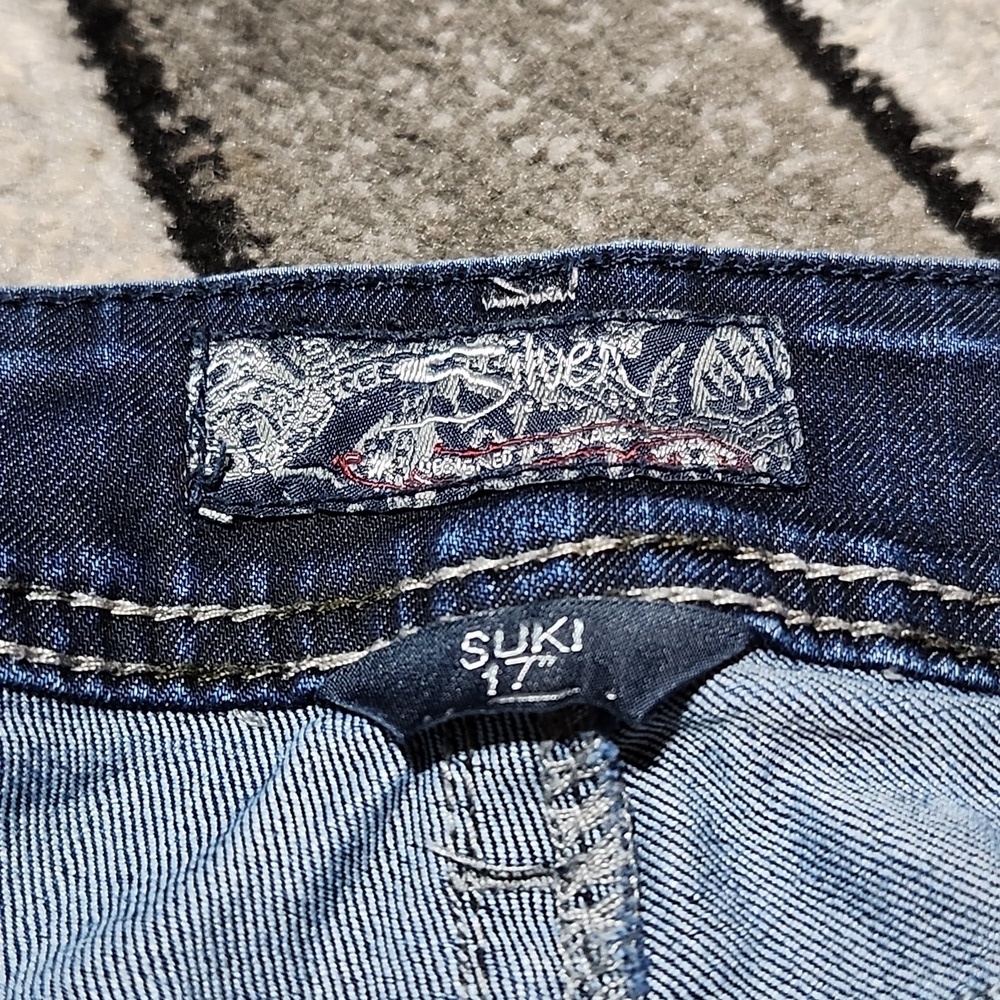 SILVER SUKI 17 MID-RISE LONG EMBROIERED BOOT-LEG DARK-BLUE DENIM JEAN - Picture 8 of 14